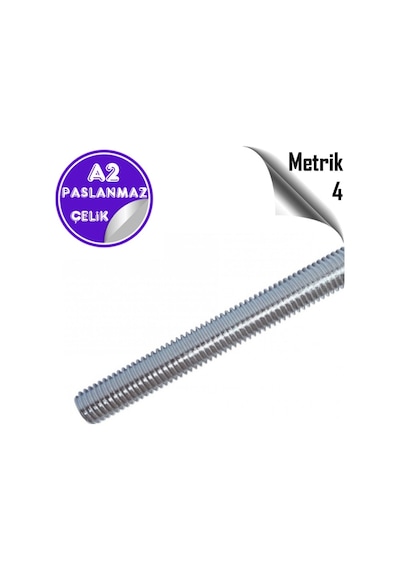 Paslanmaz Çelik Metrik 4 Gijon ( Inox A2 Saplama Tij ) 1 Mt. Boy