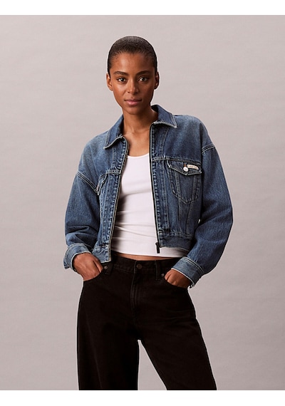 Calvin Klein Denım Cropped Jacket Mavi Kadın Kot Ceket