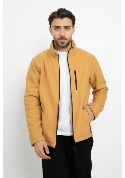 Dasüniforma Unisex Traşlanmış Tüylenmez Cepli Polar Ceket Standart Tam Fermuarlı Soğuk Geçirmez Polar Mont Turuncu