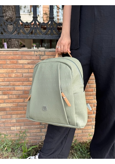 Just Polo Kadın Yeşil Camel 9 Gözlü Büyük Boy Sırt Çantası Yeşil Camel