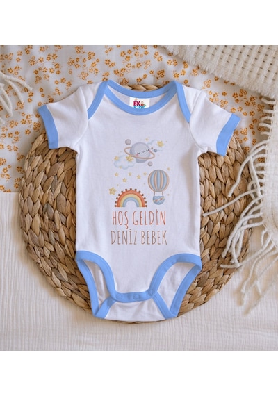 Bk Gift Bk Kids Hoş Geldin Bebek Tasarımlı Mavi Bebek Body Zıbın-7 0-3 Ay