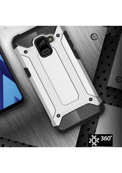 Noktaks Samsung Galaxy Uyumlu A6 2018 Kılıf Çift Katman Zırh Tank Crash Military Kapak Gri T5316