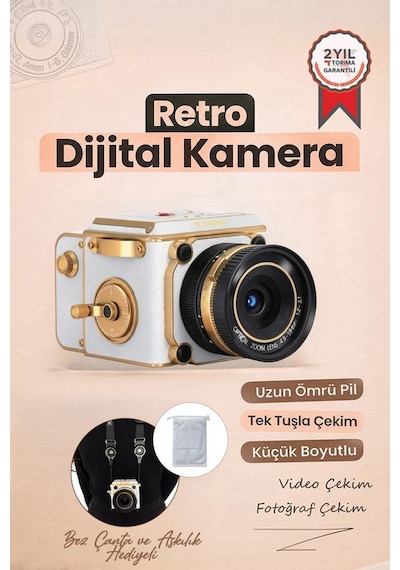 Vintage Dijital Kamera Selfie Video Vlog Kamerası Fotoğraf Makinesi Cmr48 Beyaz