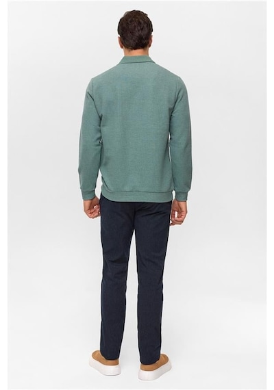 Süvari Haki Regular Armürlü Polo Yaka Sweatshirt Haki