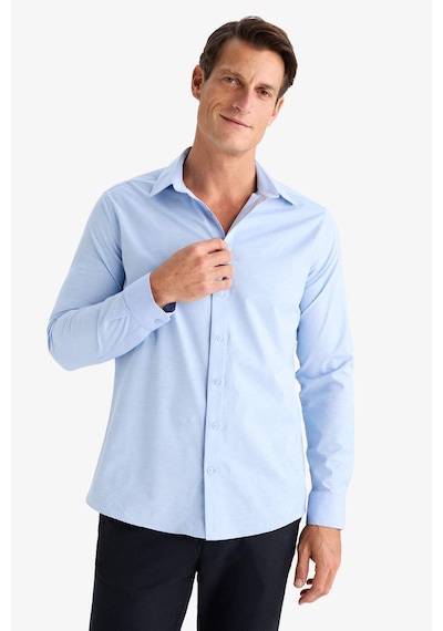 DeFacto Modern Fit Modern Kesim Poplin Düz Pamuk Karışımlı Uzun Kollu Gömlek D3375AX24AUBE177 Mavi DeFacto Modern Fit Modern Kesim Poplin Düz Pamuk Karışımlı Uzun Kollu Gömlek D3375AX24AUBE177 Mavi