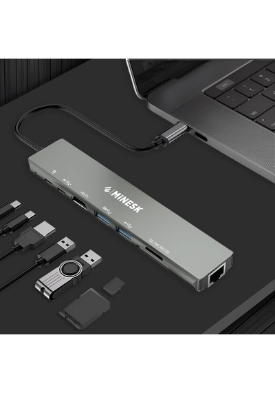 Usb-c Hub Laptop Ve Macbook İle Uyumlu Usb Çoklayıcı / 1x Hdmı / 1x Ethernet / 2x Usb 3.0 / 1x Sd Card / 1x Micro Sd Card / 2x Usb -c/çevirici Adaptör 8-in 1 Multi Hub
