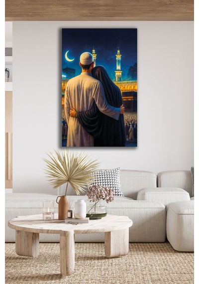 Kutsal Yolculuk Kâbe Yi Seyreden Aile Temalı Cam Tablo Modern Dekorasyon Temalı Dekoratif Duvar Tablosu, Salon, Ev Ve Ofis Dekoru,