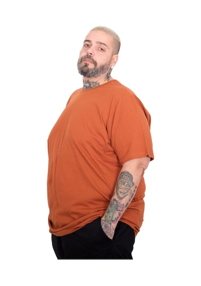 Mode Xl Büyük Beden Erkek Basic Bisiklet Yaka T-shirt 20031 Tarcın Kahverengi