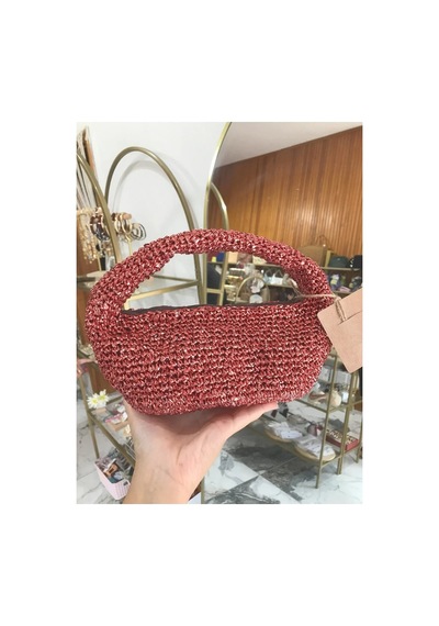 Linalya Jewelry El Yapımı Tasarım Simli Çanta Kırmızı