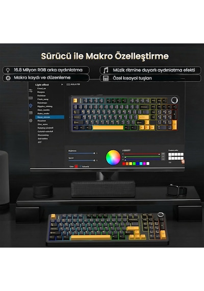 Aula F99 Pro 3 Modlu Rgb Hot Swap Mekanik Star Vector Switch Kablosuz Makrolu Klavye Siyah