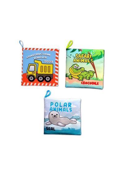 3 Kitap Tox İngilizce İş Makinaları , Safari Ve Kutup Hayvanları Kumaş Sessiz Kitap E118 E125 E130 - Bez Kitap
