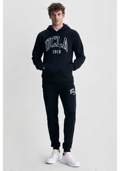 Ucla Jepsen Siyah Kapüşonlu Nakışlı Standard Fit Erkek Sweatshirt Siyah