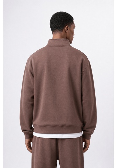 Erkek Respire Basic Half Zip Oversize Sweatshirt Kakao Kahverengi