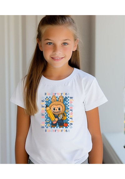 Aselinda Kinder Garten Back To School Baskılı Unisex Çocuk Tişört-okula Dönüş Baskılı Çocuk Tişört Beyaz
