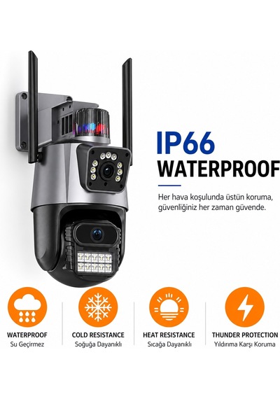 8 Mp 4k Full Hd Çift Lensi Alarmlı Su Geçirmez Dış Mekan Güvenlik Kamerası