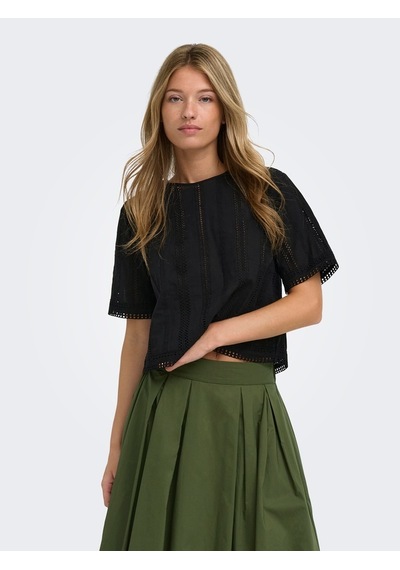 Only Onllıa Ss Emb Top Wvn Kadın Siyah Bluz - 15383837