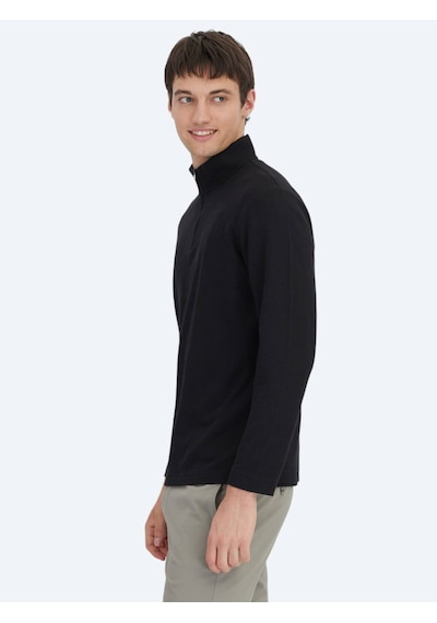 Kip Siyah Fitilli Bisiklet Yaka T-shirt Siyah