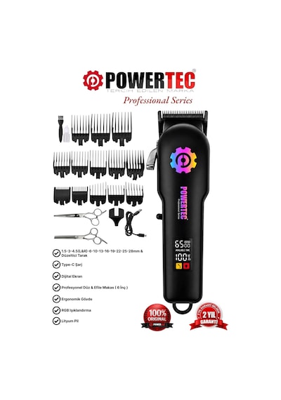 Powertec Tr-2900 Profesyonel Rgb'li Tıraş Makinesi & Makas Hediyeli 3-4 Saat