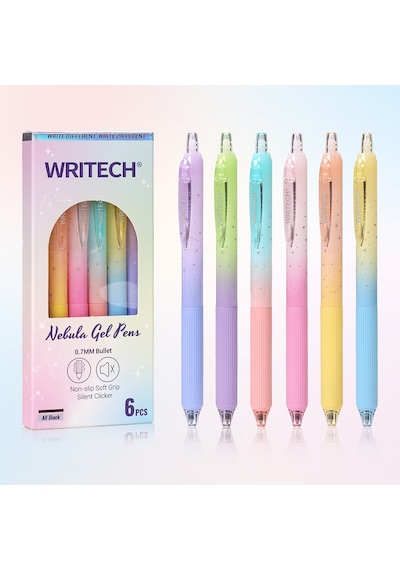 Wrıtech W-0163 Soft Grıp Nebula Teal Mavı/nar Çiçeği Mavi Jel Kalem - 12'li Kutu Ahşap