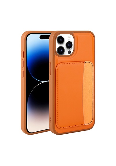 Zore Apple iPhone Uyumlu 14 Pro Max Kılıf Kartlıklı Zore X-kart Silikon Kapak - Turuncu
