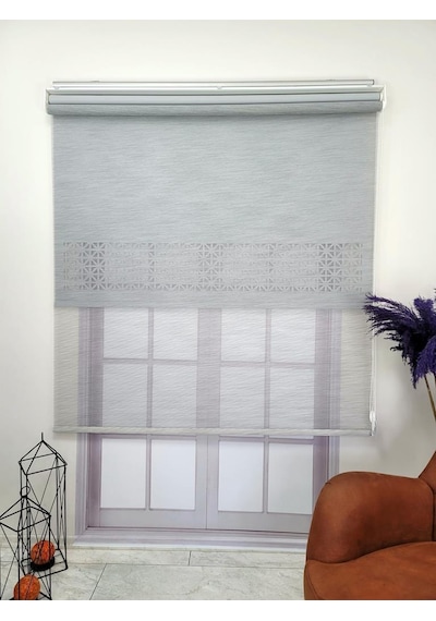 Bbb Çift Mekanizmalı Lazer Kesim Tül Ve Stor Perde Mlt1045 Gri