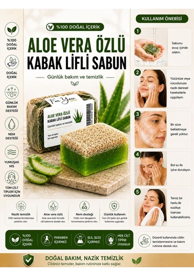Kabak Lifli Aloe Vera Özlü El Yapımı Sabun Kabak Lifi - Lavanta
