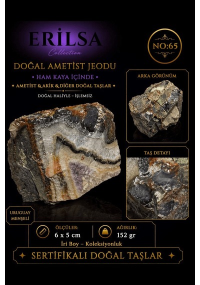Sertifikalı Doğal Ametist Jeodu Akik Bantlı Kristal Kuvars Ve Doğ