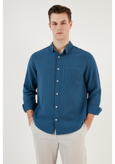Buratti Pamuklu Regular Fit Tek Cepli Erkek Gömlek Cf24S128229 Indigo Buratti Pamuklu Regular Fit Tek Cepli Erkek Gömlek Cf24S128229 Indigo