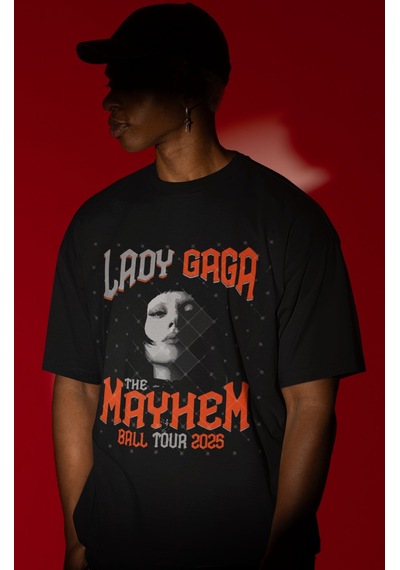 Sevbano Tasarım Lady Gaga Mayhem Şarkıcı Baskılı Unisex Oversize Tişört Siyah