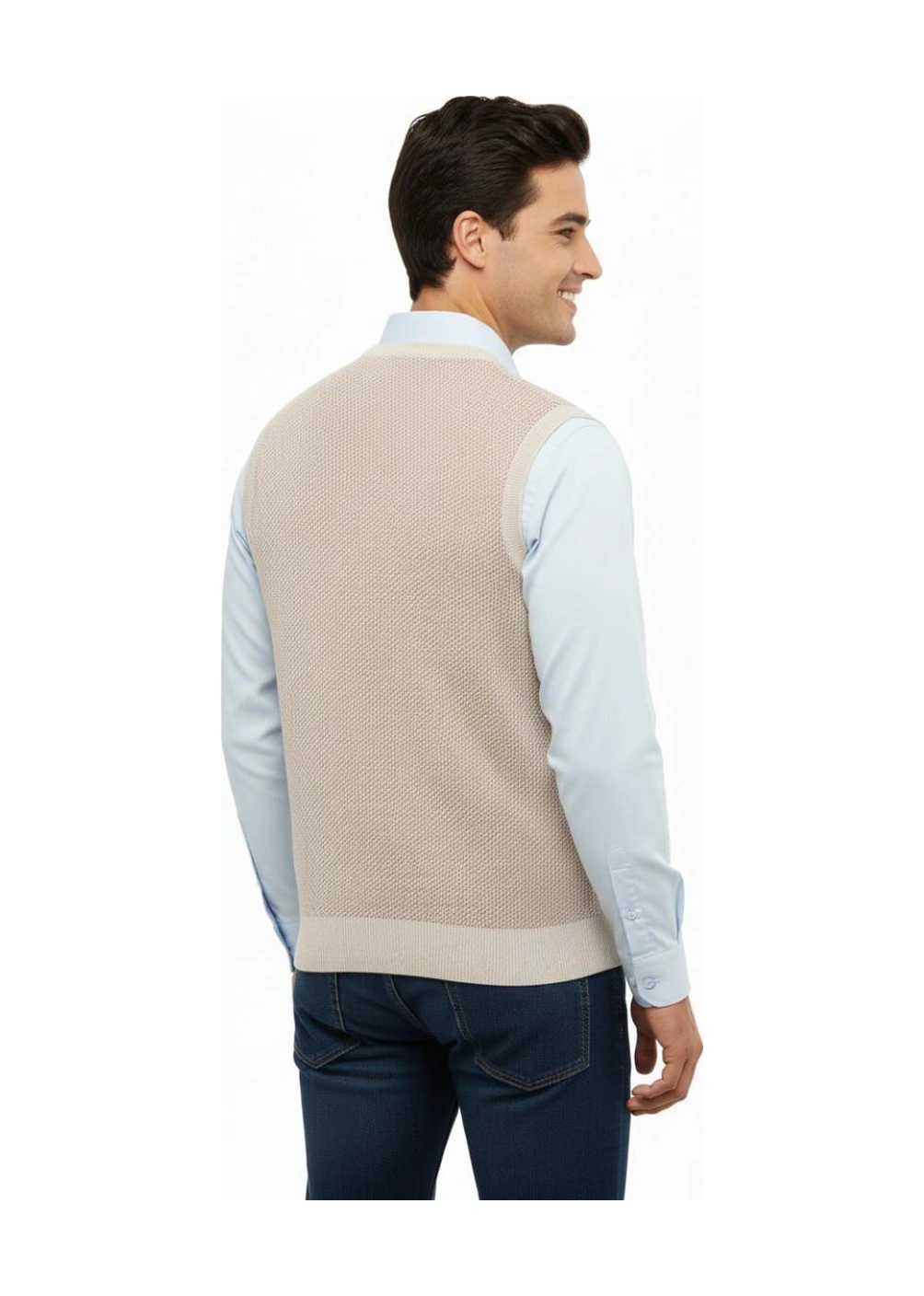 Çizgi Triko Erkek V Yaka Süveter Çelik Örgü Regular Kalıp 5206h Bgl-st04841 Taş