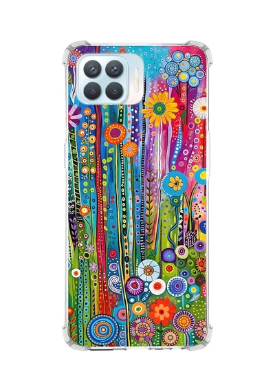 Printify Oppo Reno4 Lite İle Uyumlu Düşlerin Dansı Serisi Folklorik Bahçe Tasarımlı Uv Baskılı Köşe Korumalı Antişok Kılıf Şeffaf