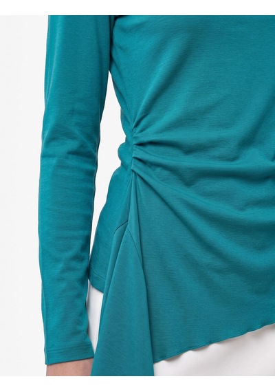 Koton Pamuklu Bisiklet Yaka Uzun Kollu Slim Fit Drapeli Asimetrik Bluz Mavi 7wak80255ek