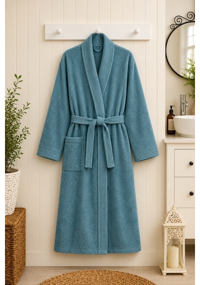 Tokyo Waffle Kimono Bornoz Unisex Spa Ve Otel Bornozu, Pamuklu, Cepli, Yumuşak Dokulu Koyu Mint