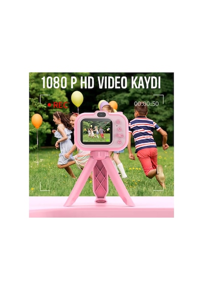 Tripod Ayaklı Dijital Renkli Ekran Çocuk Kamerası 1080p Şarjlı Video Resim Oyun Fotoğraf Makinesi