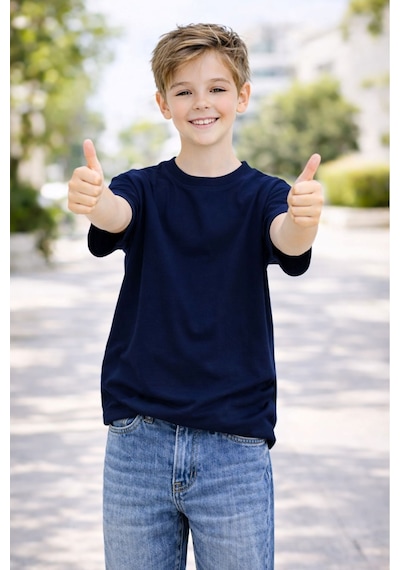 Zuzunga Unisex Basic Kısa Kollu Çocuk T-shirt Lacivert