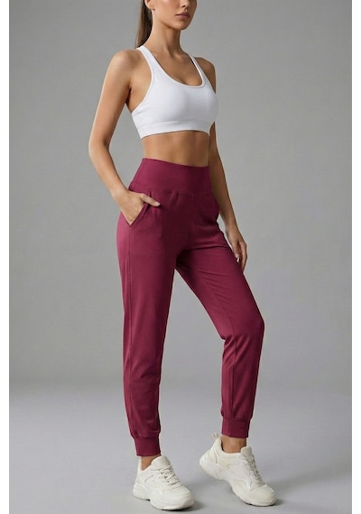 Kadın Eşofman Yüksek Bel Jogger Scuba Kumaş Cepli Rahat Kesim Jogger Eşofman Altı Bordo Kadın Eşofman Yüksek Bel Jogger Scuba Kumaş Cepli Rahat Kesim Jogger Eşofman Altı Bordo