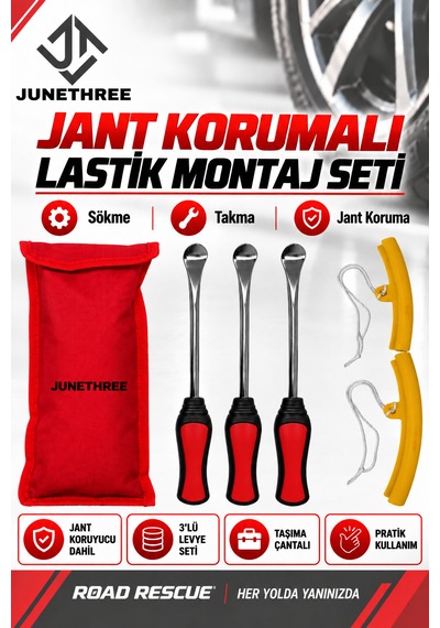 Jant Korumalı Lastik Montaj Seti 3'lü Metal Lastik Sökme Takma Levyesi Bisiklet Motosiklet Uyumlu