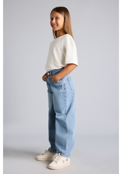Defacto %100 Pamuk Pens Detaylı Cepli Baggy Fit Jean Pantolon Kız Çocuk H8895a826aunm28 Mavi-nm28