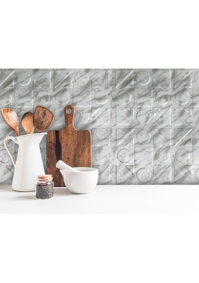 3 Boyutlu Duvar Paneli Kabartmalı Kareli Yuvarlak Desen Pvc 41x41 Cm/ 6 Adet /1 M² Mermer