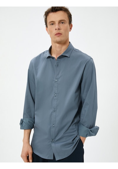 Koton Basic Gömlek Slim Fit Yarım İtalyan Yaka Düğmeli Antrasit 4sam60170hw Koton Basic Gömlek Slim Fit Yarım İtalyan Yaka Düğmeli Antrasit 4sam60170hw