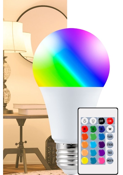 Uzaktan Kumandalı Renk Değiştiren Tasaruf Ampul Rgb 9w Beyaz Dahil 16 Renkli Beyaz