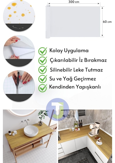 Technojet Kendinden Yapışkanlı Dokulu Ahşap Görünümlü Premium Mutfak Duvar Dolap Kaplama 60cmx300cm Renkli