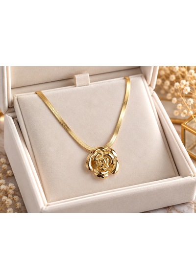 Terragolds Çelik Gül Figürlü İtalyan Zincir Model Gold Renk Kadın Kolye - Bko10513 Altın