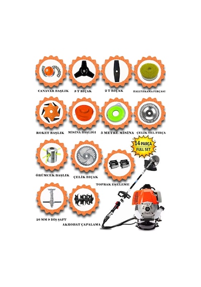 Eısenn German BP 454 Sırt Tipi 14 Parça Set Ot Çim Biçme Tırpanı+Toprak Eşeleme + Akrobat Çapa +Çelik Fırça