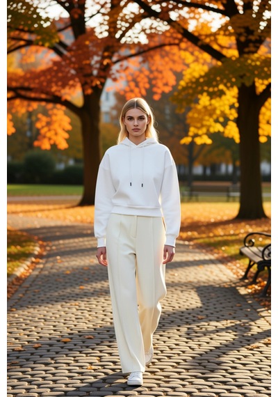 Benerly Kadın Kapüşonlu Düşük Kol Uzun Kollu Basic Örme Crop Sweatshirt F Ekru