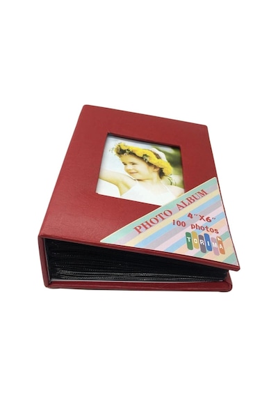 Premium 4x6 10x15 100'lük Fotoğraf Albüm Kırmızı Anı Biriktirme Hatıra Defteri Kare Motifli