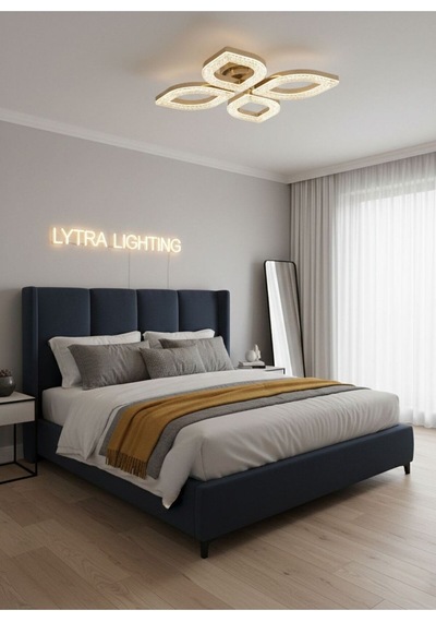 Yonca Model Gold 4"lü Ledli 3 Renk Modu Kristal Salon Mutfak Yatak Çocuk Odası Avize Altın