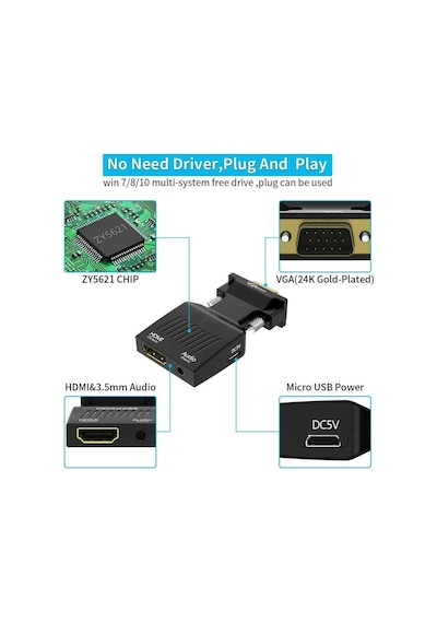 Vga To Hdmi Dönüştürücü Kablo + Ses Destekli Hdmı Mg-2170 (468082090)