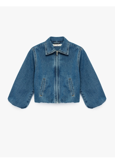 Koton Pamuklu Uzun Kollu Cepli Fermuarlı Denim Ceket Orta İndigo 6skg20005ad İndigo