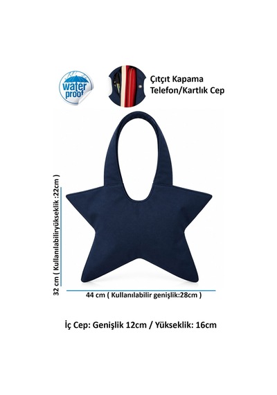 Tuttobene Star Bag Yıldız Çanta Çıtçıtlı İç Cepli Özel Tasarım Omuz Çantası Su Geçirmez Leke Tutmaz Tb052 Lacivert